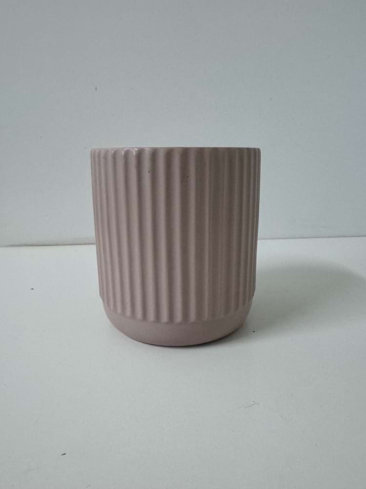 Short cylinder vase ribbed in Stone 